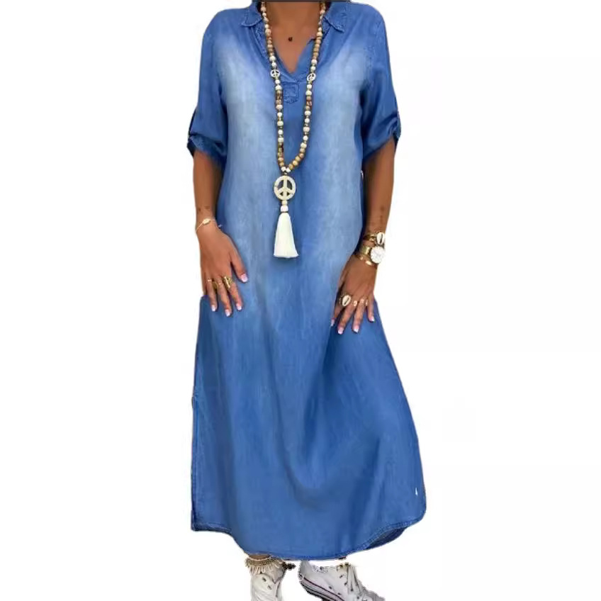 Vestido Jeans Feminino Solto,  - Cycling Commute Outfit avaliação e preço
